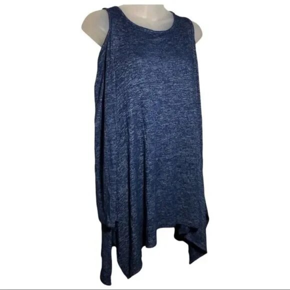 NEW YORK & CO. BLUE/WHITE WOMEN'S COLD SHOULDER SWING TUNIC SWEATER MEDIUM-EUC - Picture 1 of 8